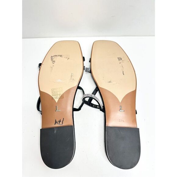 Lafayette 148 New York Sandals Size 7.5US Black Leather Rhinestone Slip‎ On Shoe - Picture 10 of 10